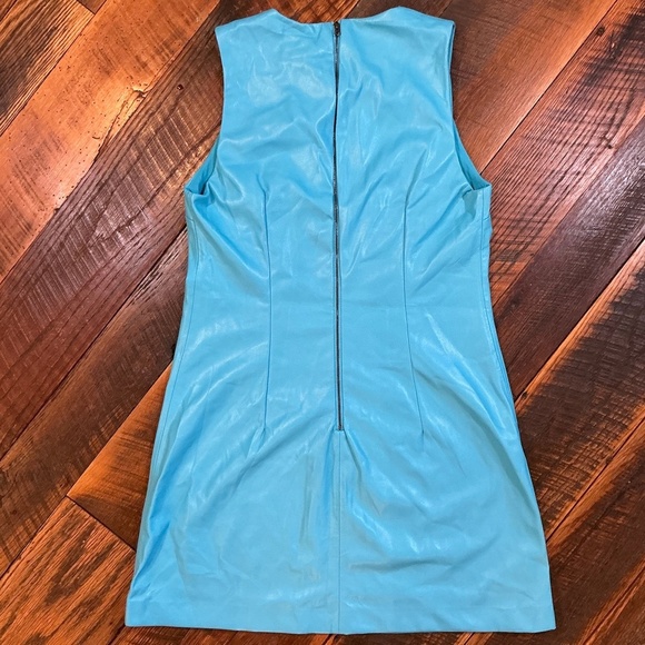 House of Harlow 1960 Faux Leather Mini Dress in Aqua Blue M Sleeveless Bodycon - Picture 3 of 10